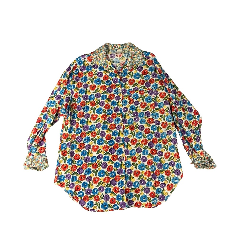 VTG Units Womens Top One Size Multicolor Floral Button-Up Art Teacher Core 80s